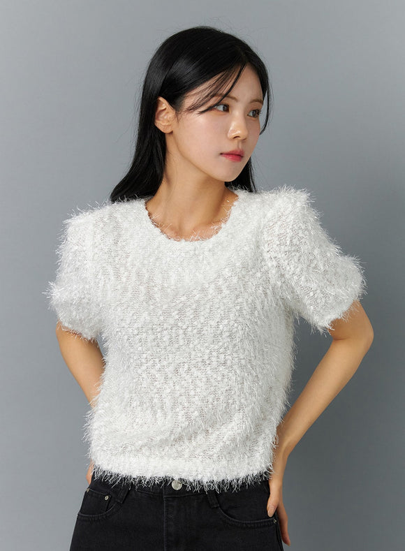 Textured Short Sleeve Knit Sweater ON320